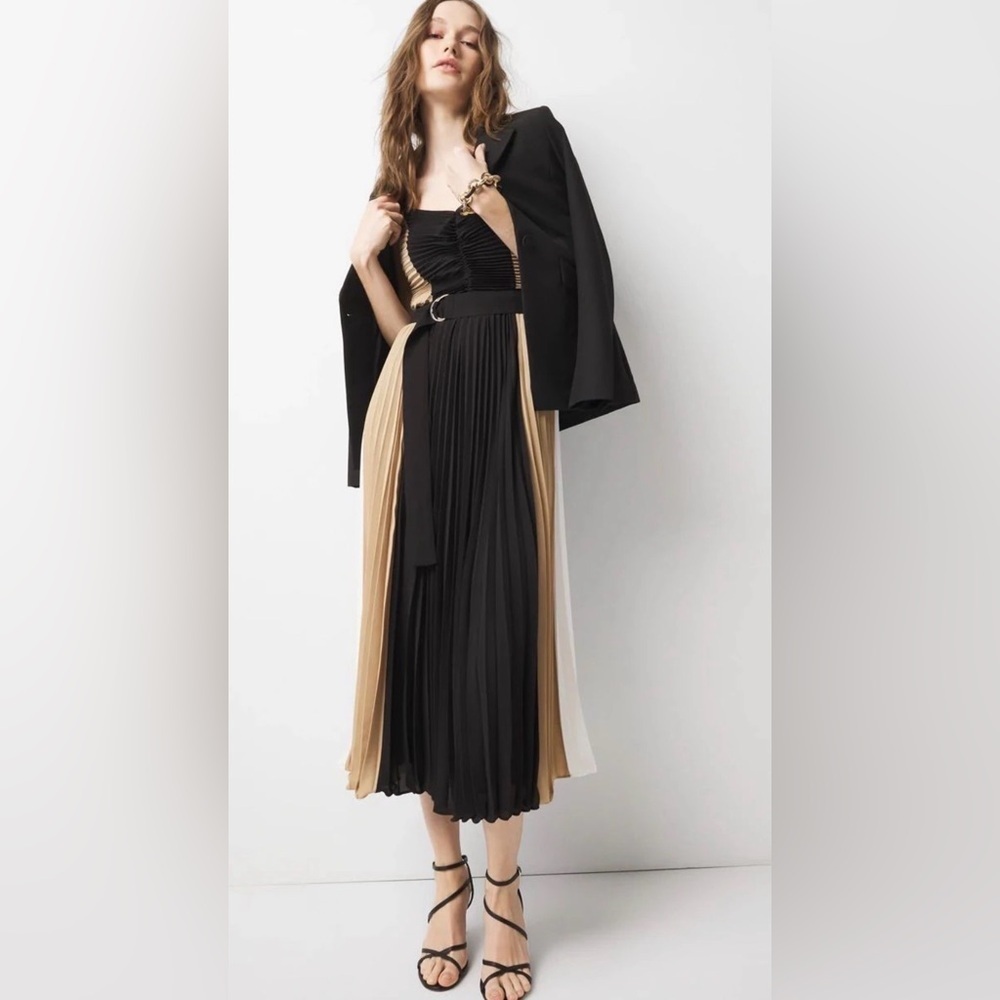 White House Black Market Colorblock Pleated Midi Dress Size 2 NWT - Picture 5 of 13
